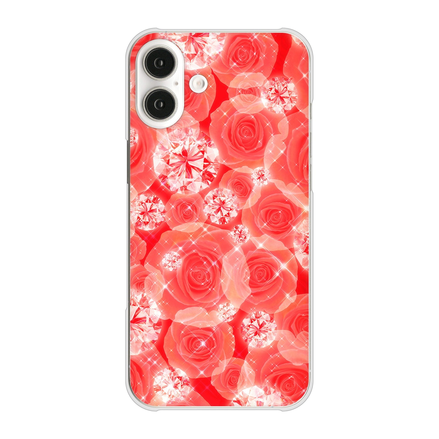 iPhone16 Plus 高画質仕上げ 背面印刷 ハードケース 【VA816 ダイヤモンドとバラ】