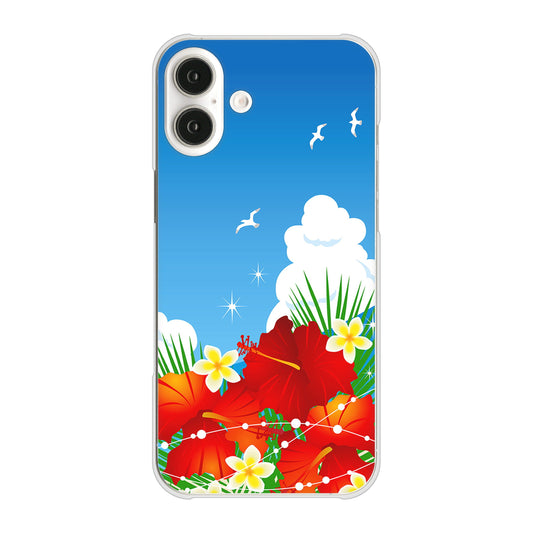 iPhone16 Plus 高画質仕上げ 背面印刷 ハードケース 【VA821 ハイビスカスと青空】
