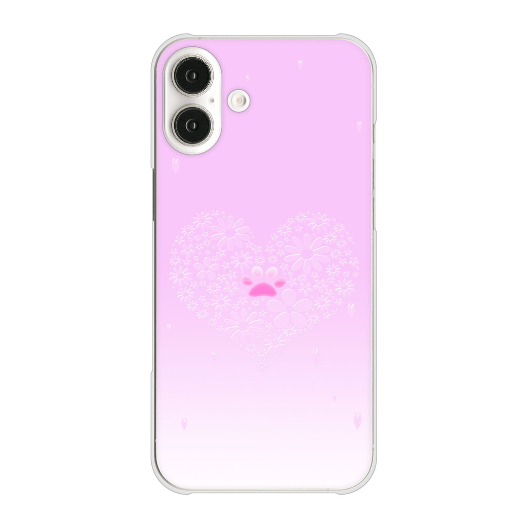 iPhone16 Plus 高画質仕上げ 背面印刷 ハードケースハートと肉球