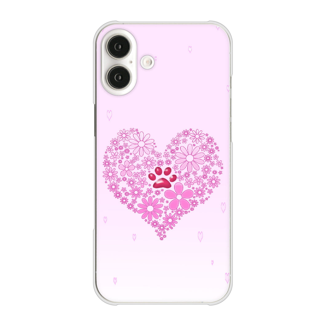 iPhone16 Plus 高画質仕上げ 背面印刷 ハードケースハートと肉球