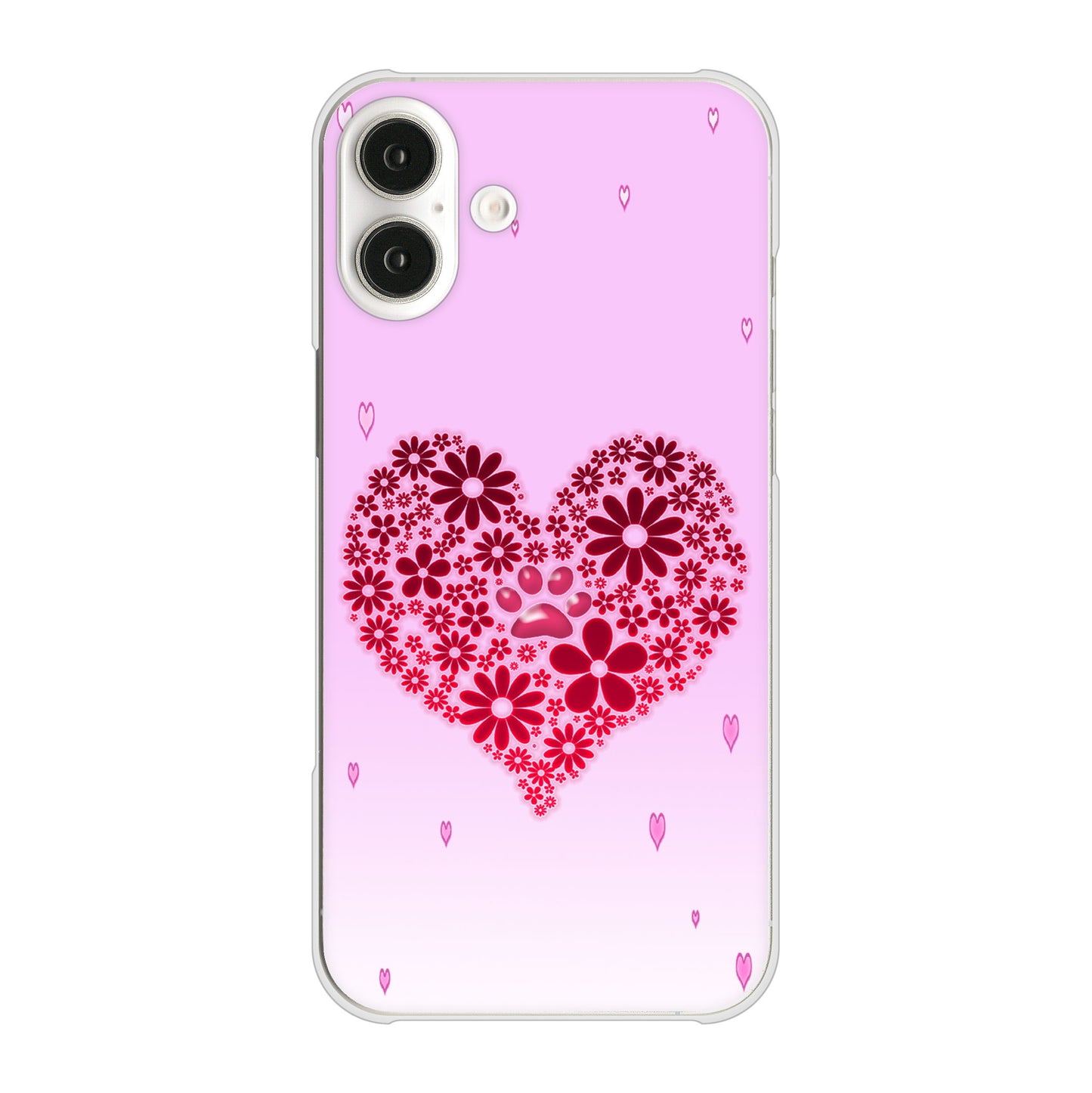 iPhone16 Plus 高画質仕上げ 背面印刷 ハードケースハートと肉球