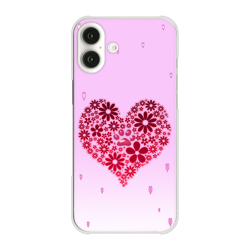 iPhone16 Plus 高画質仕上げ 背面印刷 ハードケースハートと肉球