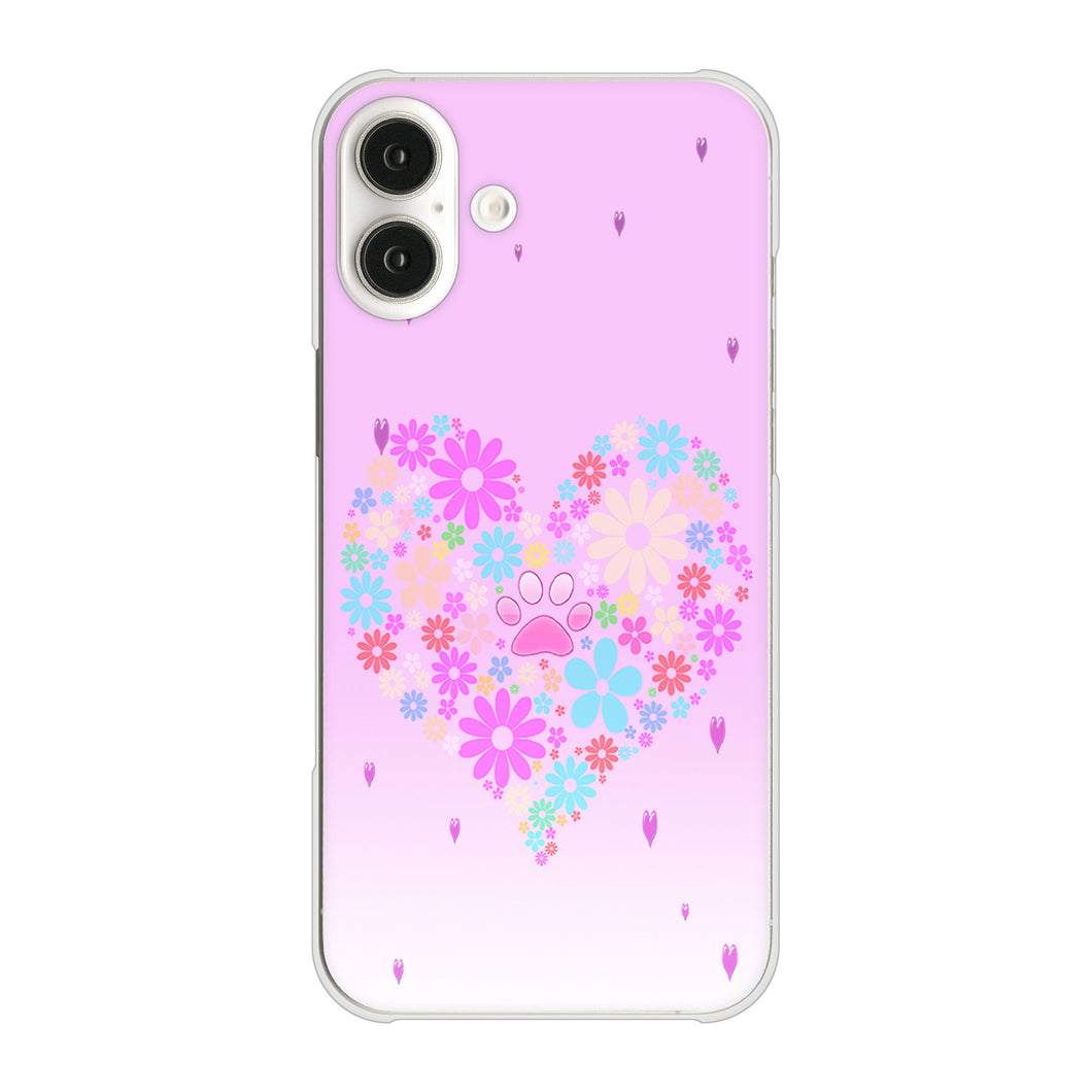 iPhone16 Plus 高画質仕上げ 背面印刷 ハードケースハートと肉球