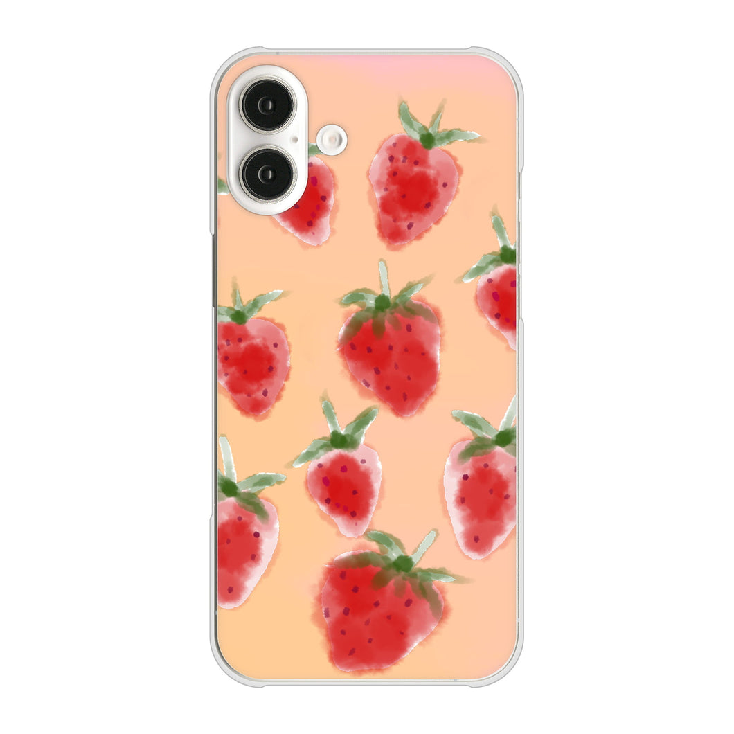 iPhone16 Plus 高画質仕上げ 背面印刷 ハードケースイチゴ 水彩
