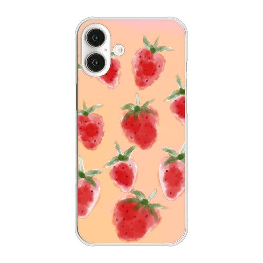 iPhone16 Plus 高画質仕上げ 背面印刷 ハードケースイチゴ 水彩