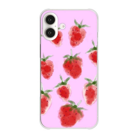 iPhone16 Plus 高画質仕上げ 背面印刷 ハードケースイチゴ 水彩