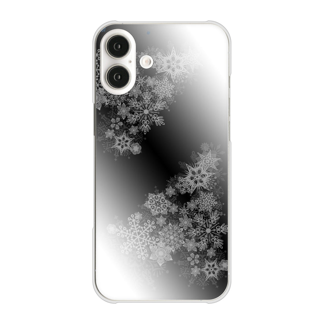 iPhone16 Plus 高画質仕上げ 背面印刷 ハードケース 【YJ340 モノトーン 雪の結晶 】