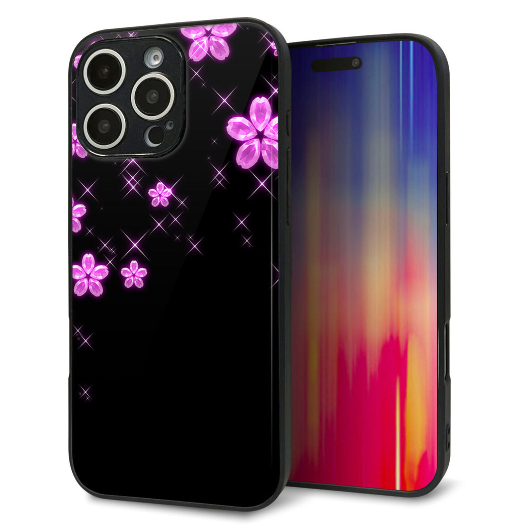 iPhone16 Pro Max 強化ガラス＆TPUスマホケース ガラプリ【019 桜クリスタル】