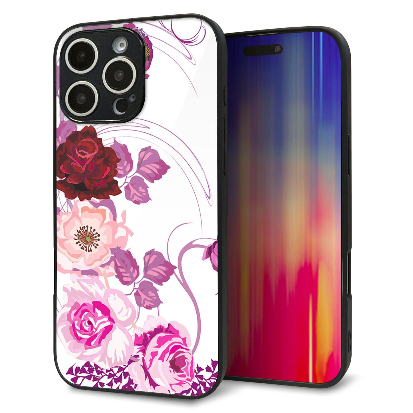 iPhone16 Pro Max 強化ガラス＆TPUスマホケース ガラプリ【116 ６月のバラ】