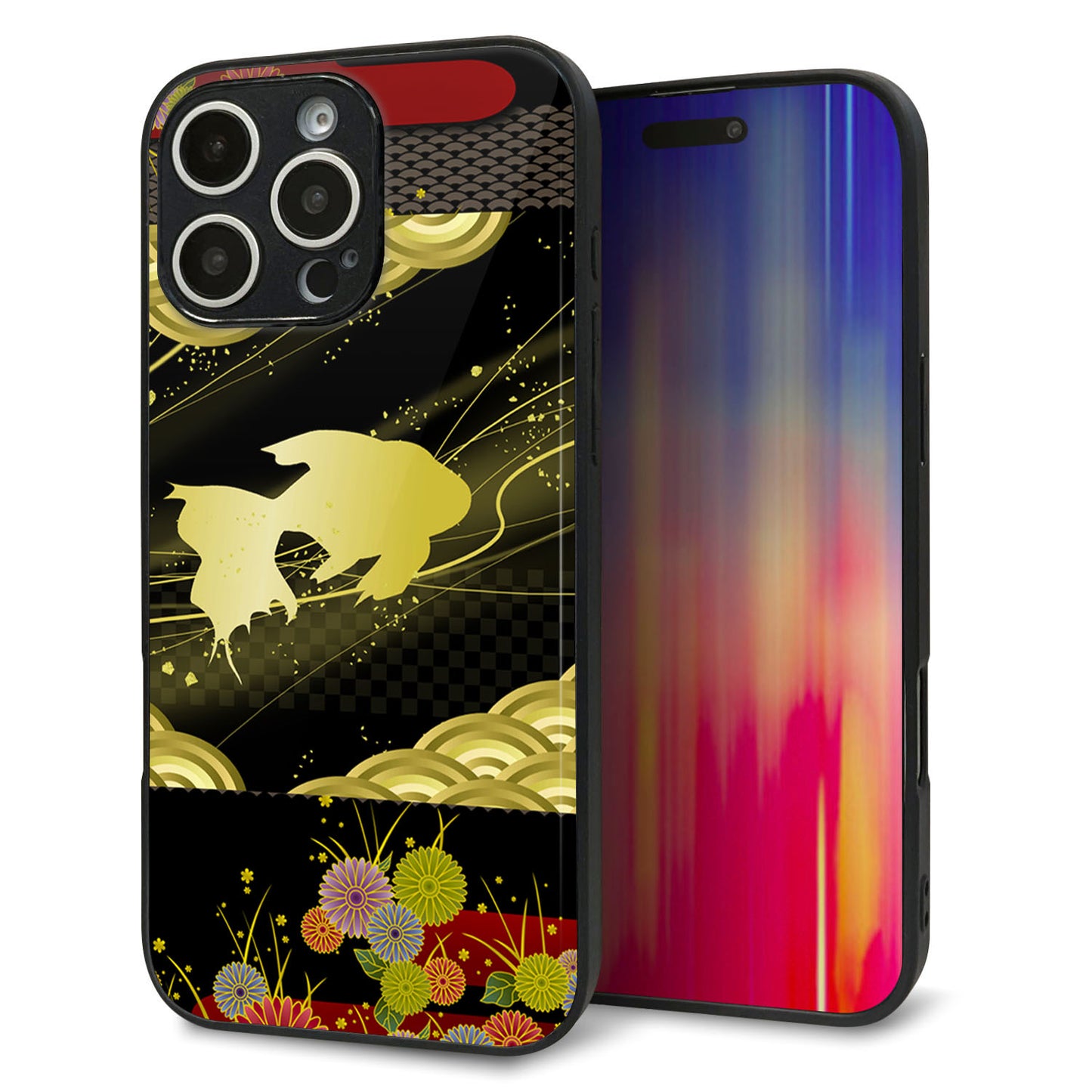 iPhone16 Pro Max 強化ガラス＆TPUスマホケース ガラプリ【174 天の川の金魚】