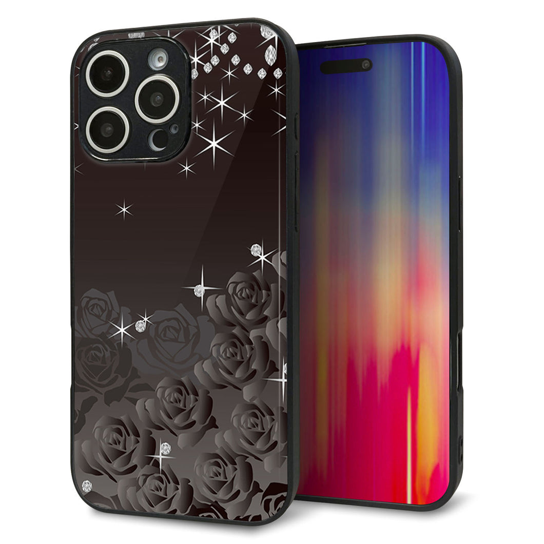 iPhone16 Pro Max 強化ガラス＆TPUスマホケース ガラプリ【327 薔薇とダイヤモンド】