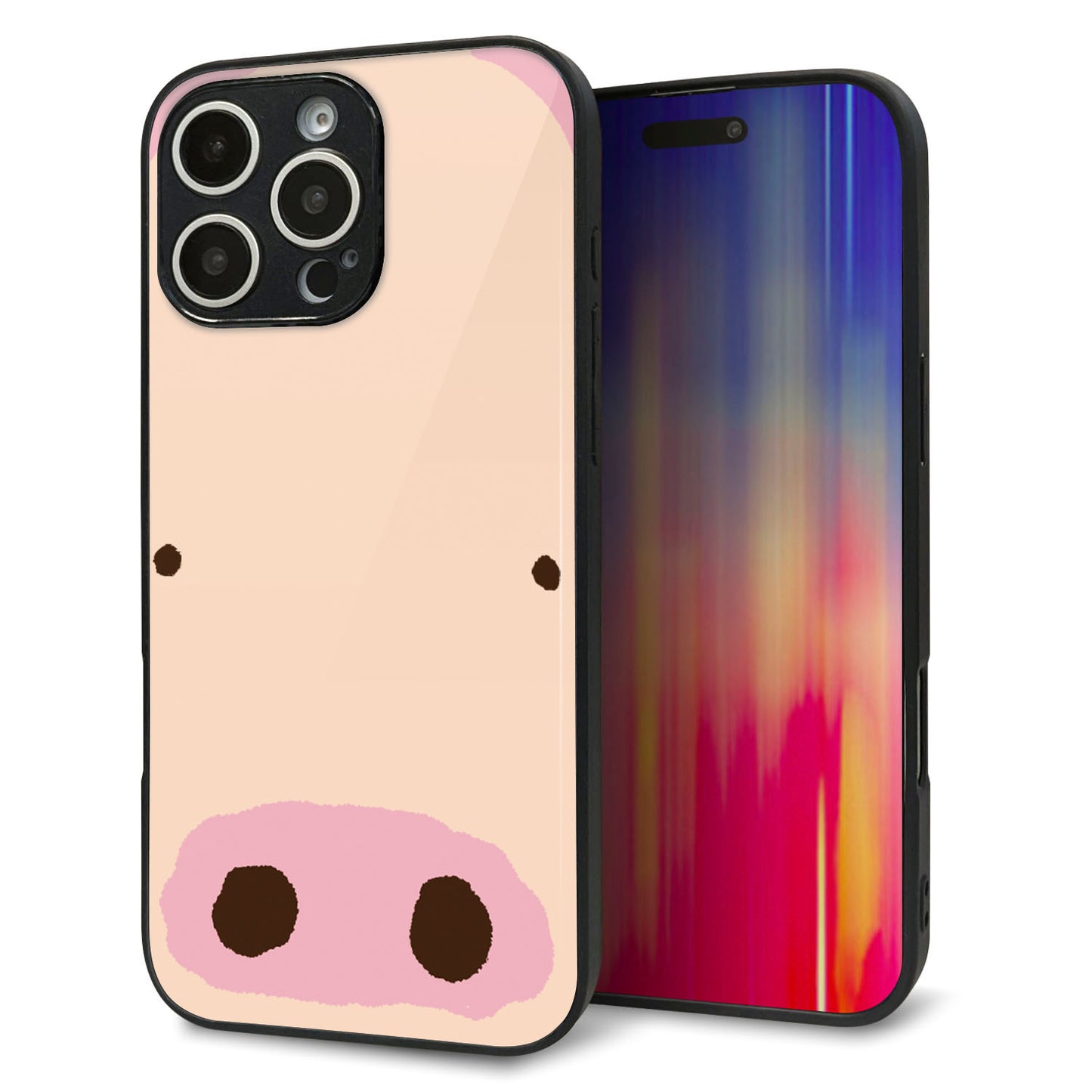 iPhone16 Pro Max 強化ガラス＆TPUスマホケース ガラプリ【353 ぶた】