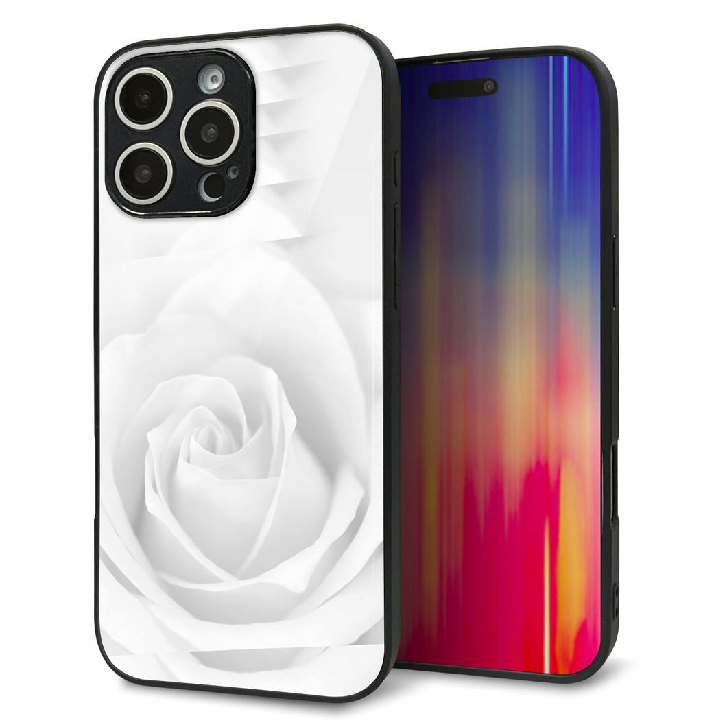 iPhone16 Pro Max 強化ガラス＆TPUスマホケース ガラプリ【402 ホワイトＲｏｓｅ】