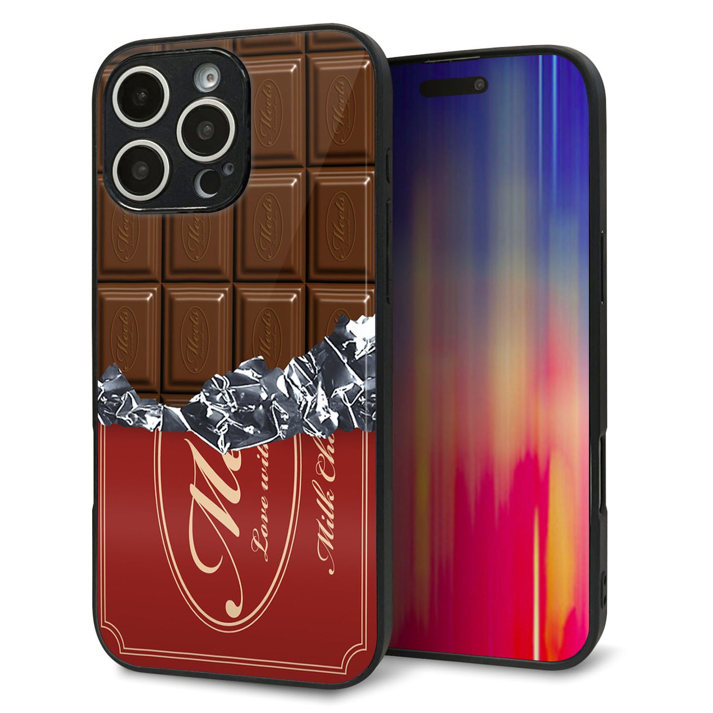 iPhone16 Pro Max 強化ガラス＆TPUスマホケース ガラプリ【535 板チョコ-エンジ包装】