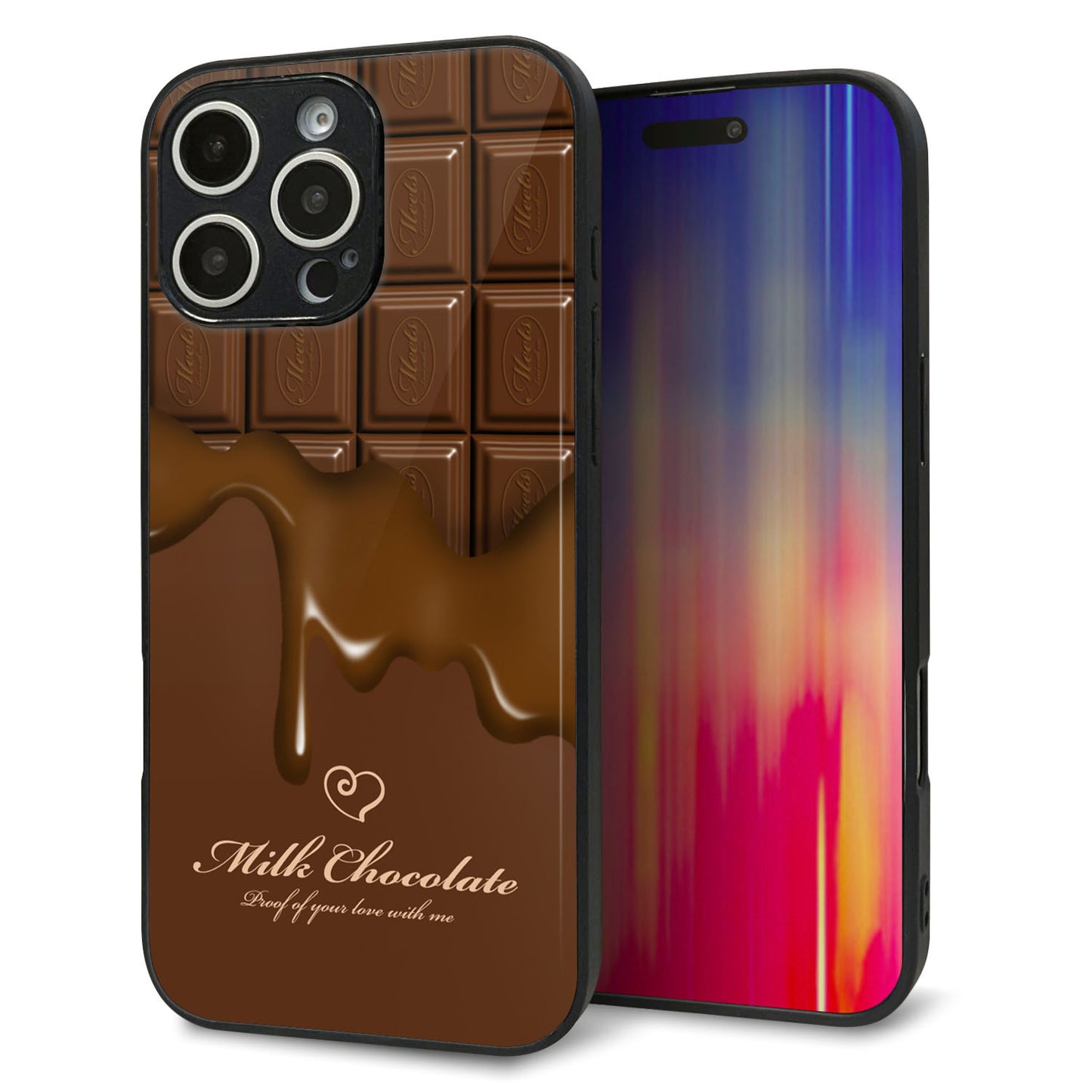 iPhone16 Pro Max 強化ガラス＆TPUスマホケース ガラプリ【536 板チョコ-ハート】