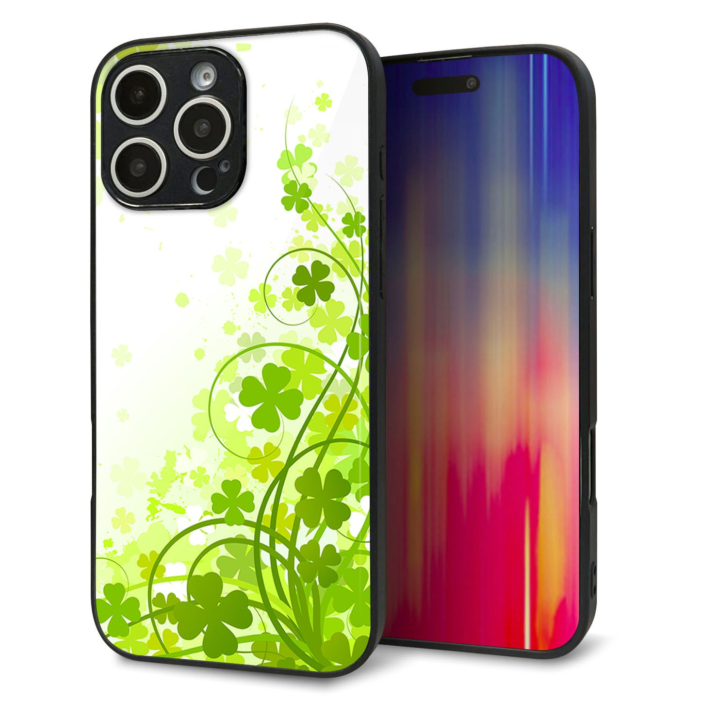 iPhone16 Pro Max 強化ガラス＆TPUスマホケース ガラプリ【565 四葉のクローバー】