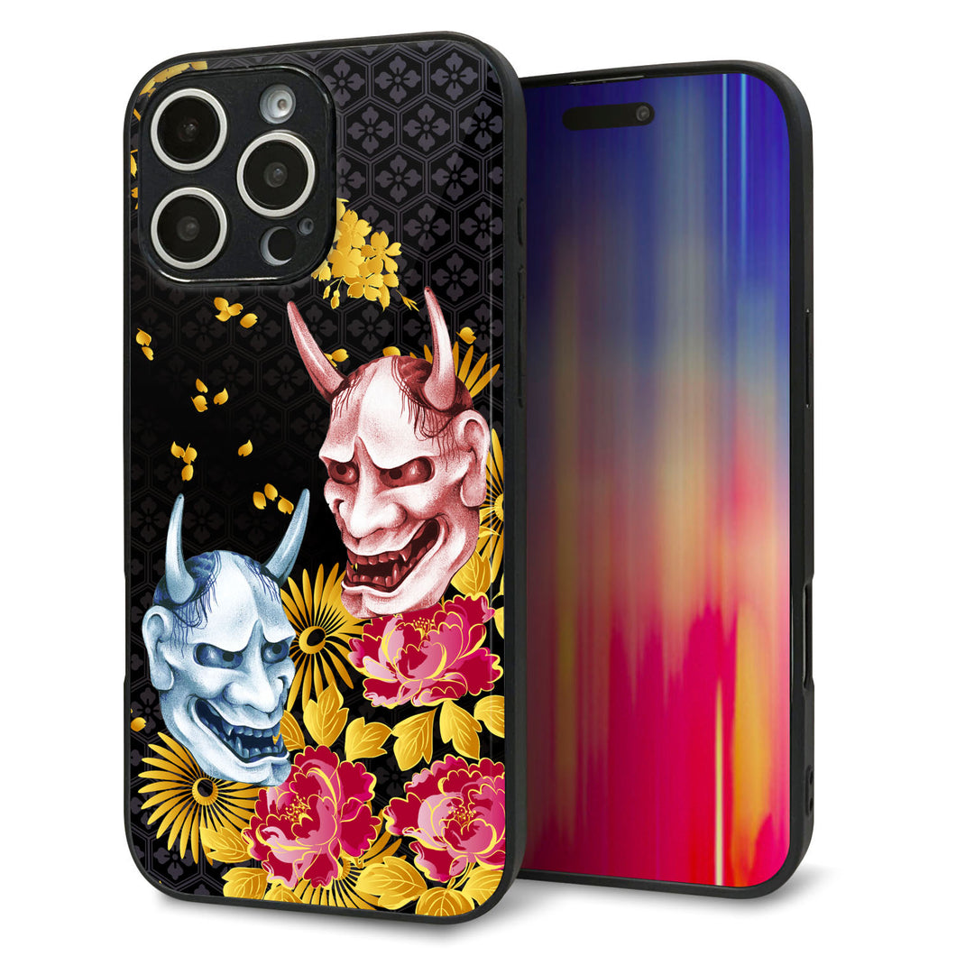 iPhone16 Pro Max 強化ガラス＆TPUスマホケース ガラプリ【1024 般若と牡丹2】