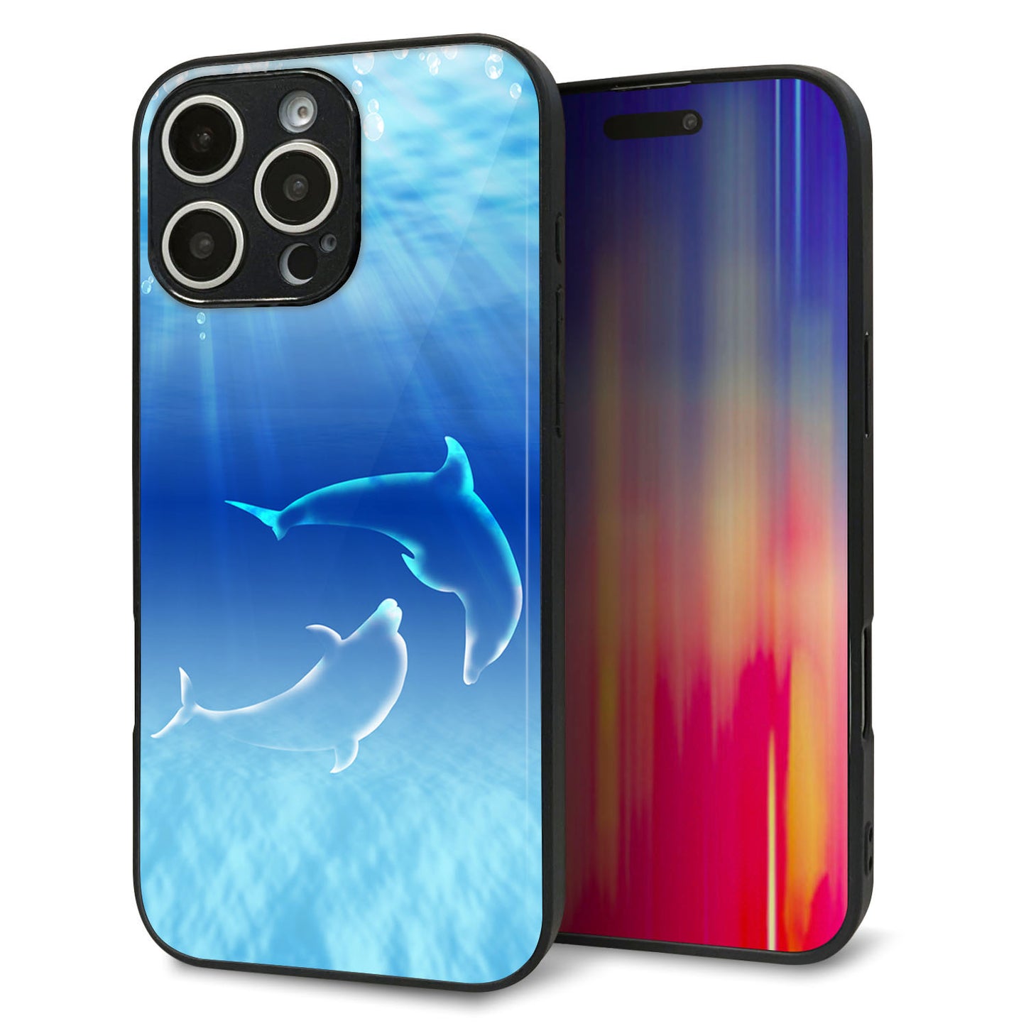 iPhone16 Pro Max 強化ガラス＆TPUスマホケース ガラプリ【1048 海の守り神イルカ】