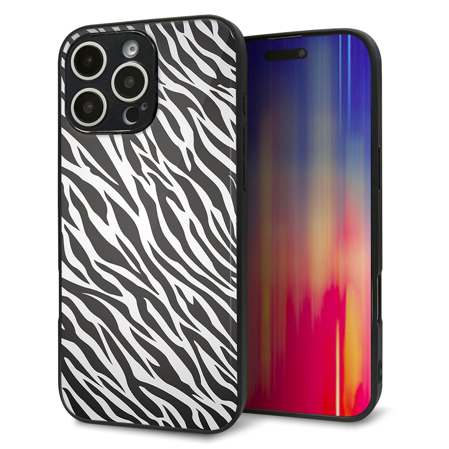 iPhone16 Pro Max 強化ガラス＆TPUスマホケース ガラプリ【1057 デザインゼブラ（GL）】