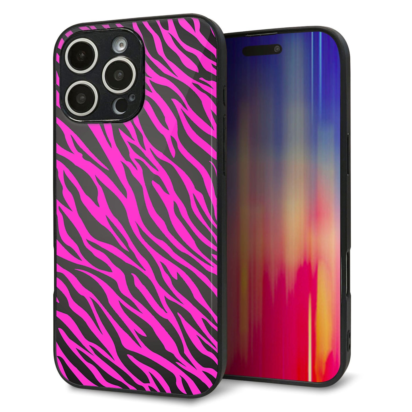 iPhone16 Pro Max 強化ガラス＆TPUスマホケース ガラプリ【1058 デザインゼブラ（PU）】