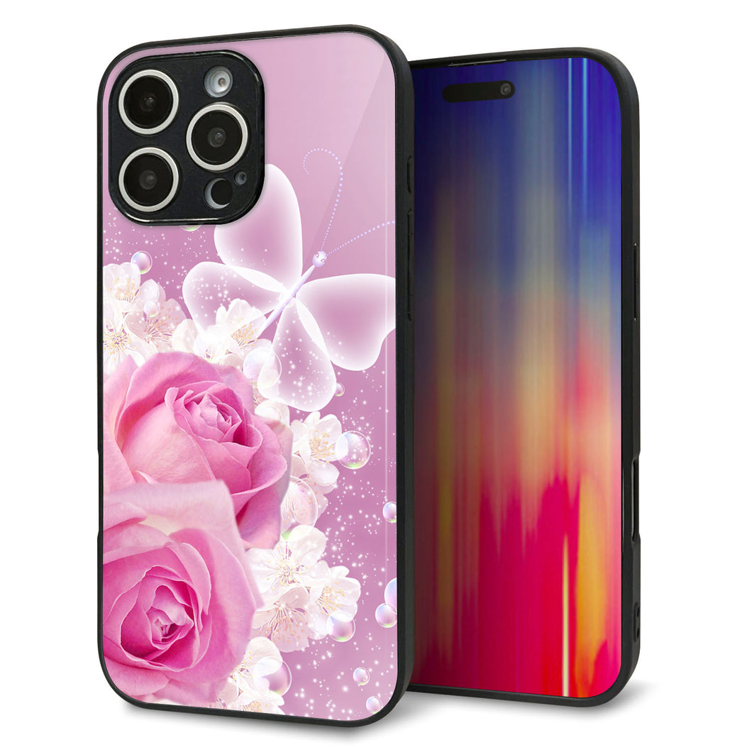 iPhone16 Pro Max 強化ガラス＆TPUスマホケース ガラプリ【1166 ローズロマンス】