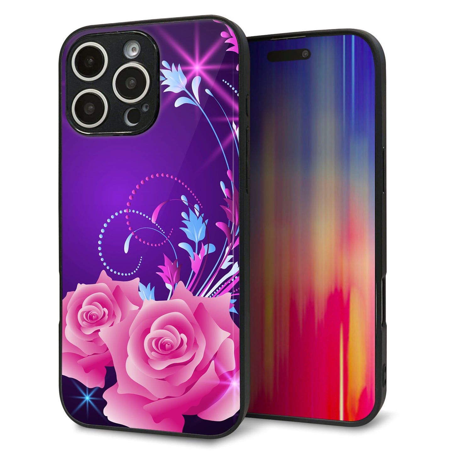 iPhone16 Pro Max 強化ガラス＆TPUスマホケース ガラプリ【1177 紫色の夜】