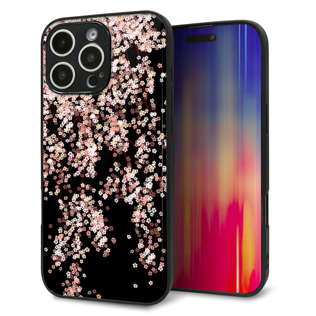 iPhone16 Pro Max 強化ガラス＆TPUスマホケース ガラプリ【1244 しだれ桜】
