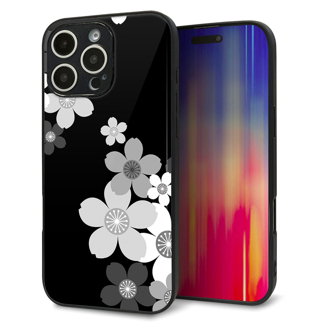 iPhone16 Pro Max 強化ガラス＆TPUスマホケース ガラプリ【1334 桜のフレーム】