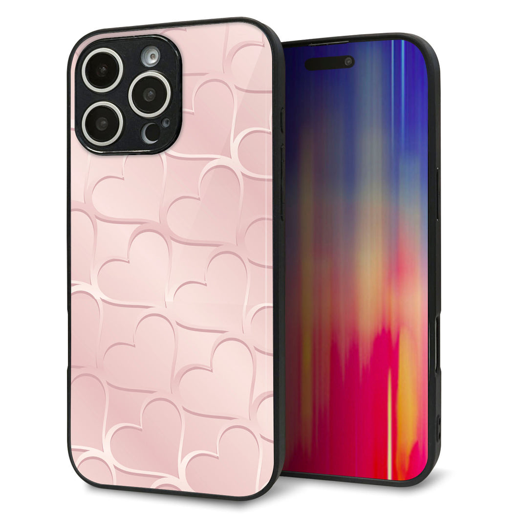 iPhone16 Pro Max 強化ガラス＆TPUスマホケース ガラプリ【1340 かくれハート（桜色）】