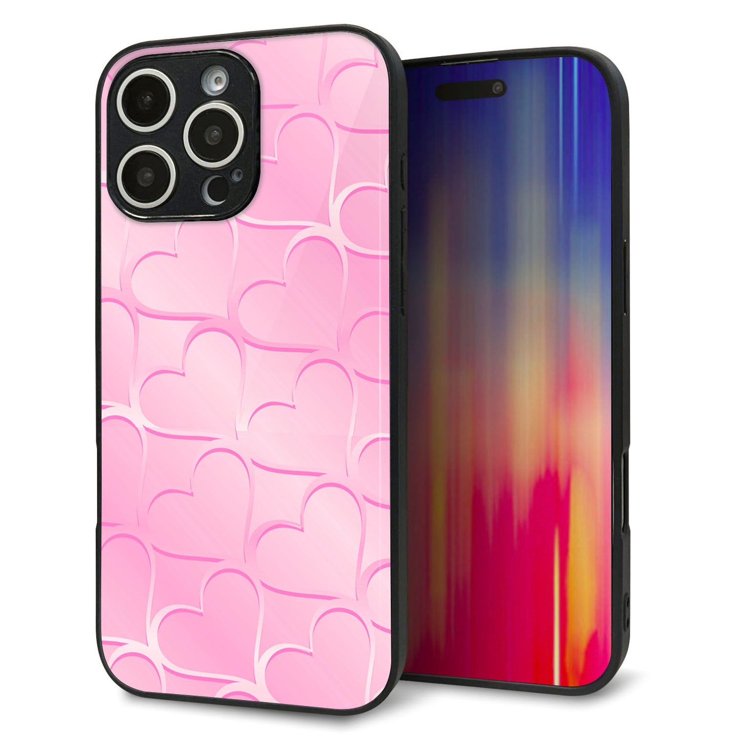 iPhone16 Pro Max 強化ガラス＆TPUスマホケース ガラプリ【1342 かくれハート（ピンク）】