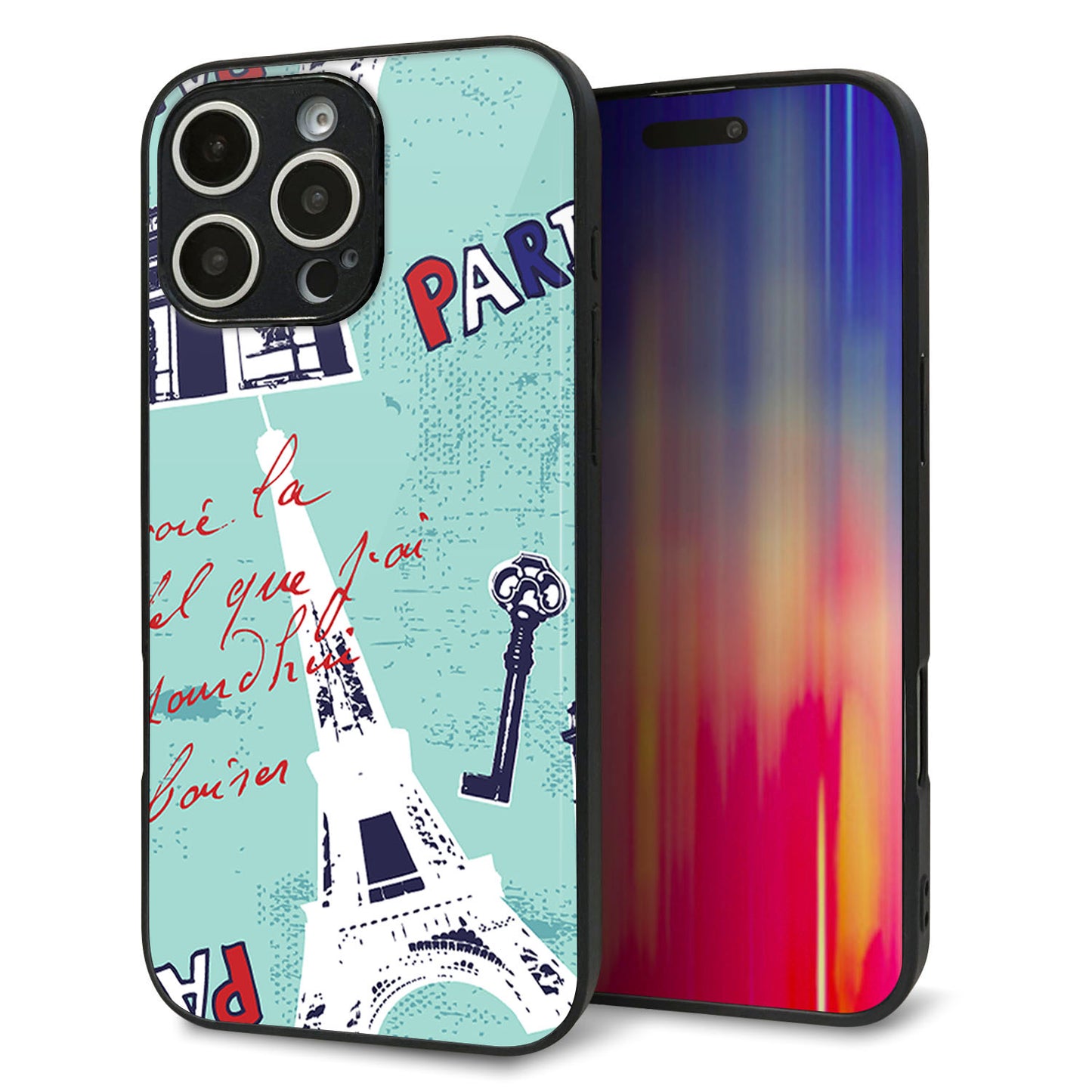 iPhone16 Pro Max 強化ガラス＆TPUスマホケース ガラプリ【EK812 ビューティフルパリブルー】