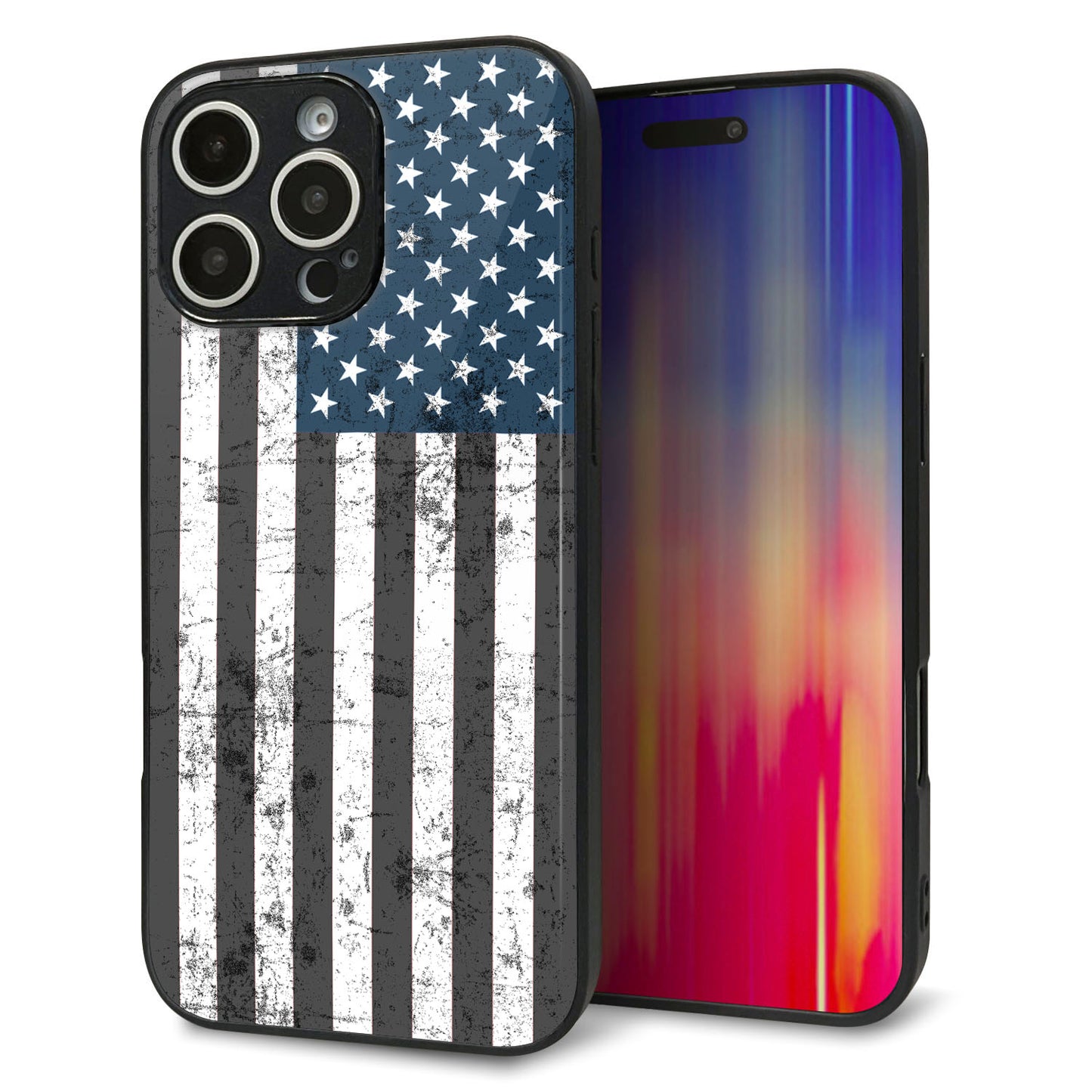 iPhone16 Pro Max 強化ガラス＆TPUスマホケース ガラプリ【EK864 アメリカンフラッグビンテージ】