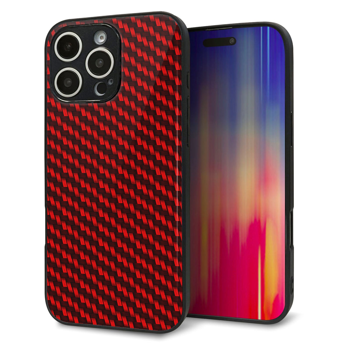 iPhone16 Pro Max 強化ガラス＆TPUスマホケース ガラプリ【EK906 レッドカーボン】