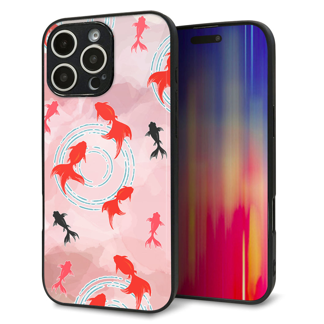 iPhone16 Pro Max 強化ガラス＆TPUスマホケース ガラプリ【HA228 金魚 水彩 ピンク】