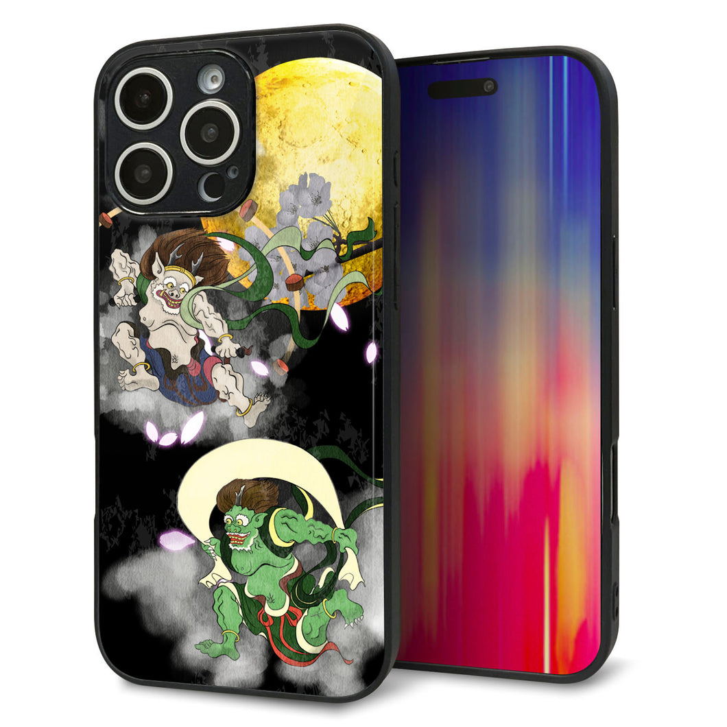 iPhone16 Pro Max 強化ガラス＆TPUスマホケース ガラプリ【HA241 風神雷神 月】