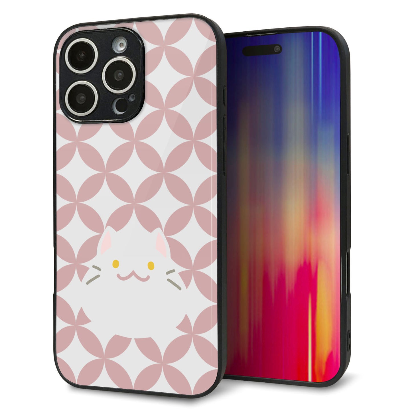 iPhone16 Pro Max 強化ガラス＆TPUスマホケース ガラプリ【HA248 もちねこ シロ】