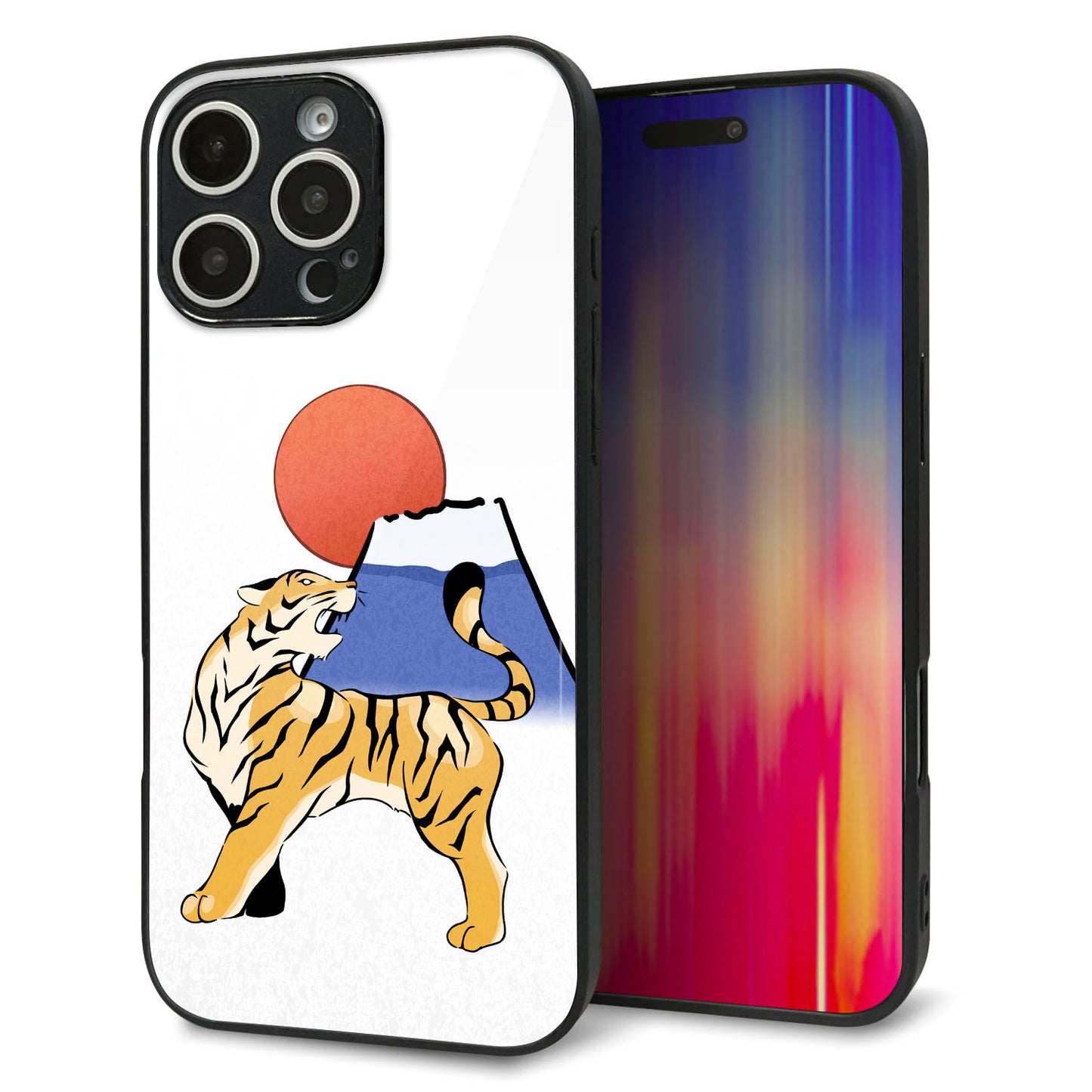 iPhone16 Pro Max 強化ガラス＆TPUスマホケース ガラプリ【HA255 虎と富士】