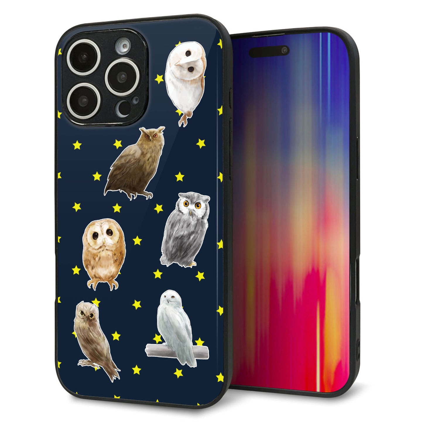 iPhone16 Pro Max 強化ガラス＆TPUスマホケース ガラプリ【HA276 フクロウいろいろ】