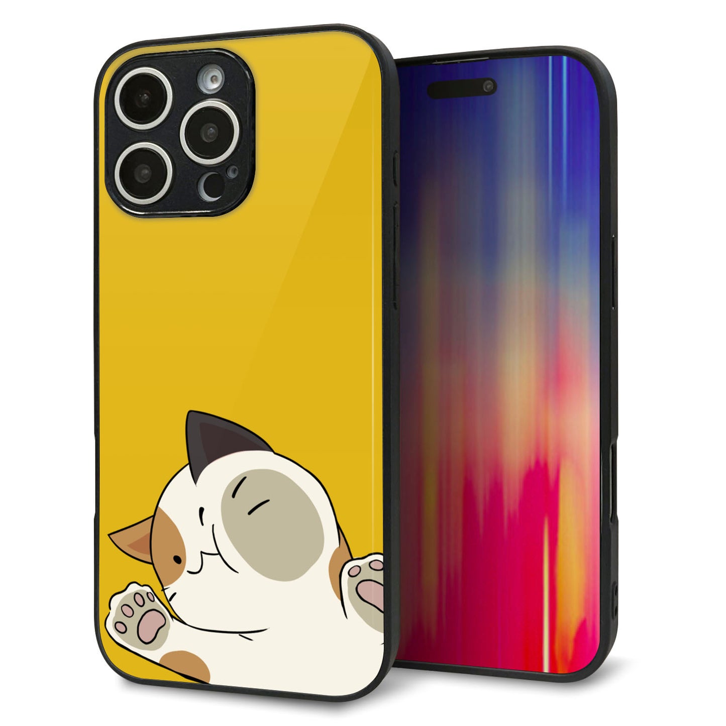 iPhone16 Pro Max 強化ガラス＆TPUスマホケース ガラプリ【HA288 むぎゅっとミケ】