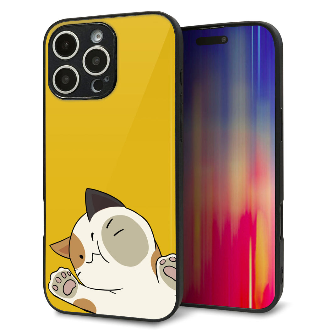 iPhone16 Pro Max 強化ガラス＆TPUスマホケース ガラプリ【HA288 むぎゅっとミケ】