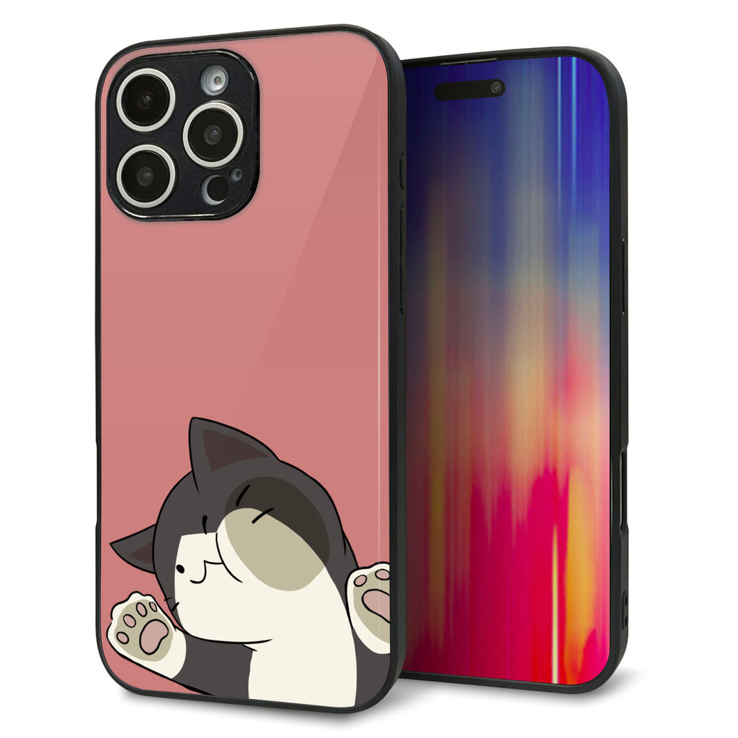 iPhone16 Pro Max 強化ガラス＆TPUスマホケース ガラプリ【HA289 むぎゅっとクロ】