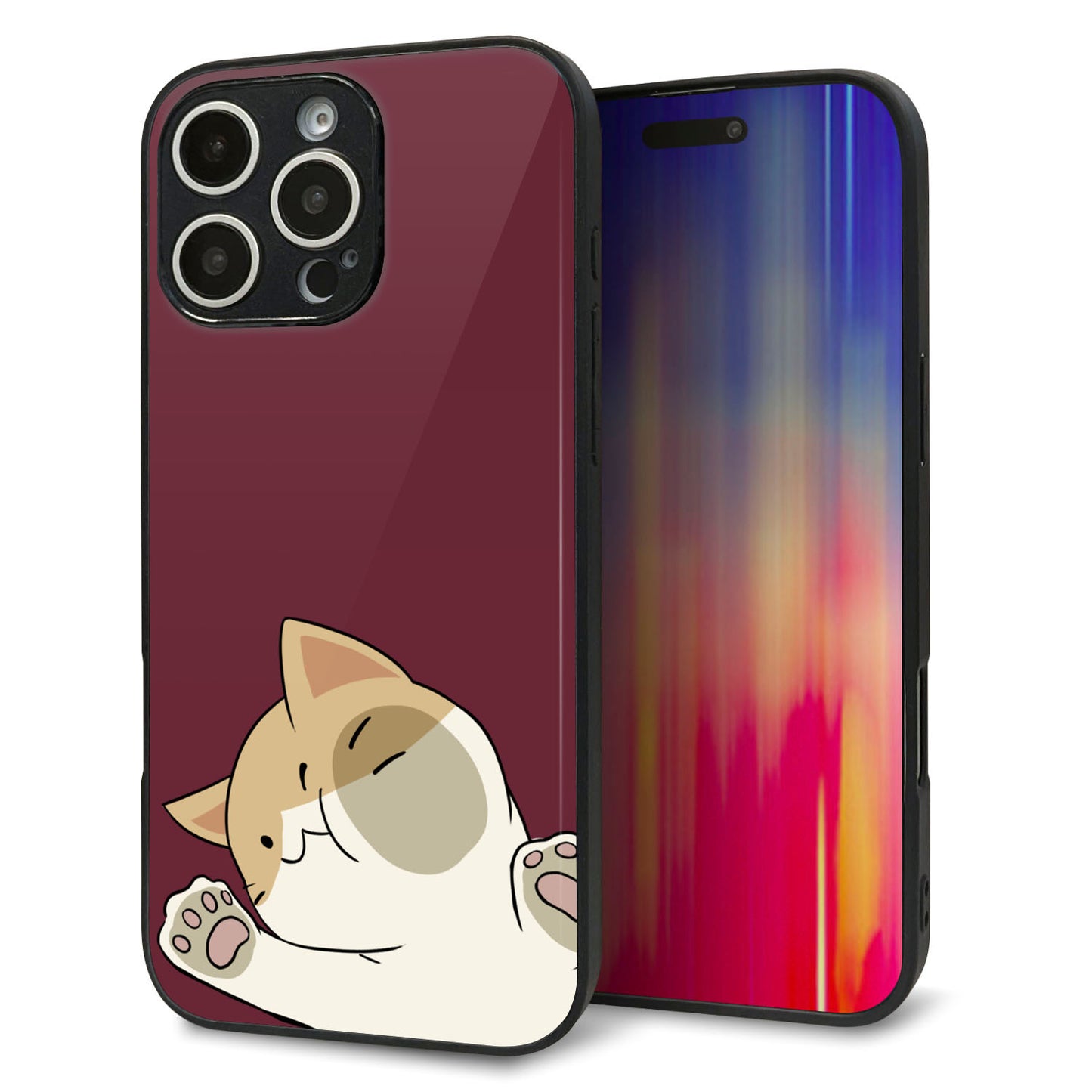 iPhone16 Pro Max 強化ガラス＆TPUスマホケース ガラプリ【HA291 むぎゅっとハチワレ】