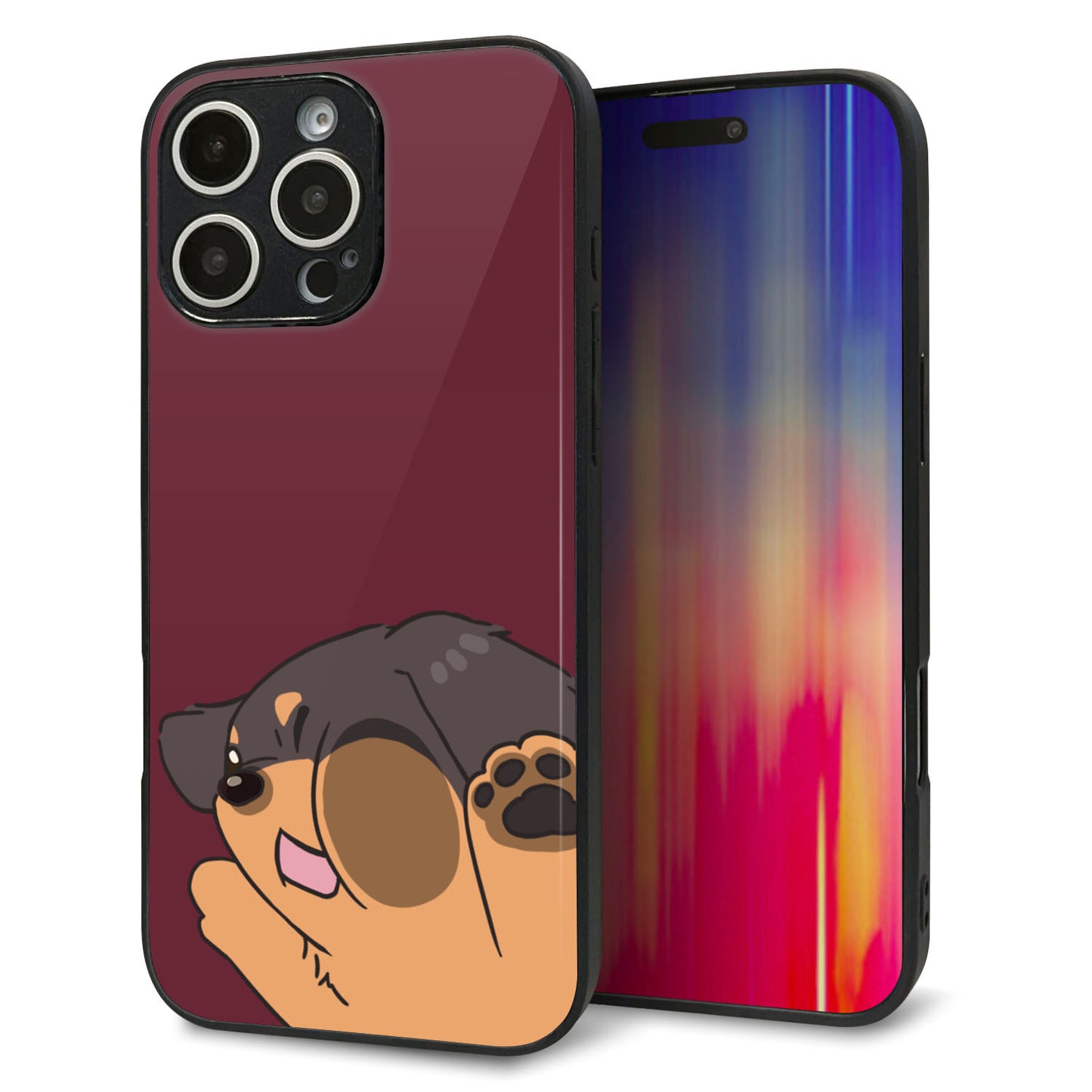 iPhone16 Pro Max 強化ガラス＆TPUスマホケース ガラプリ【HA294 むぎゅっとミニダックス】