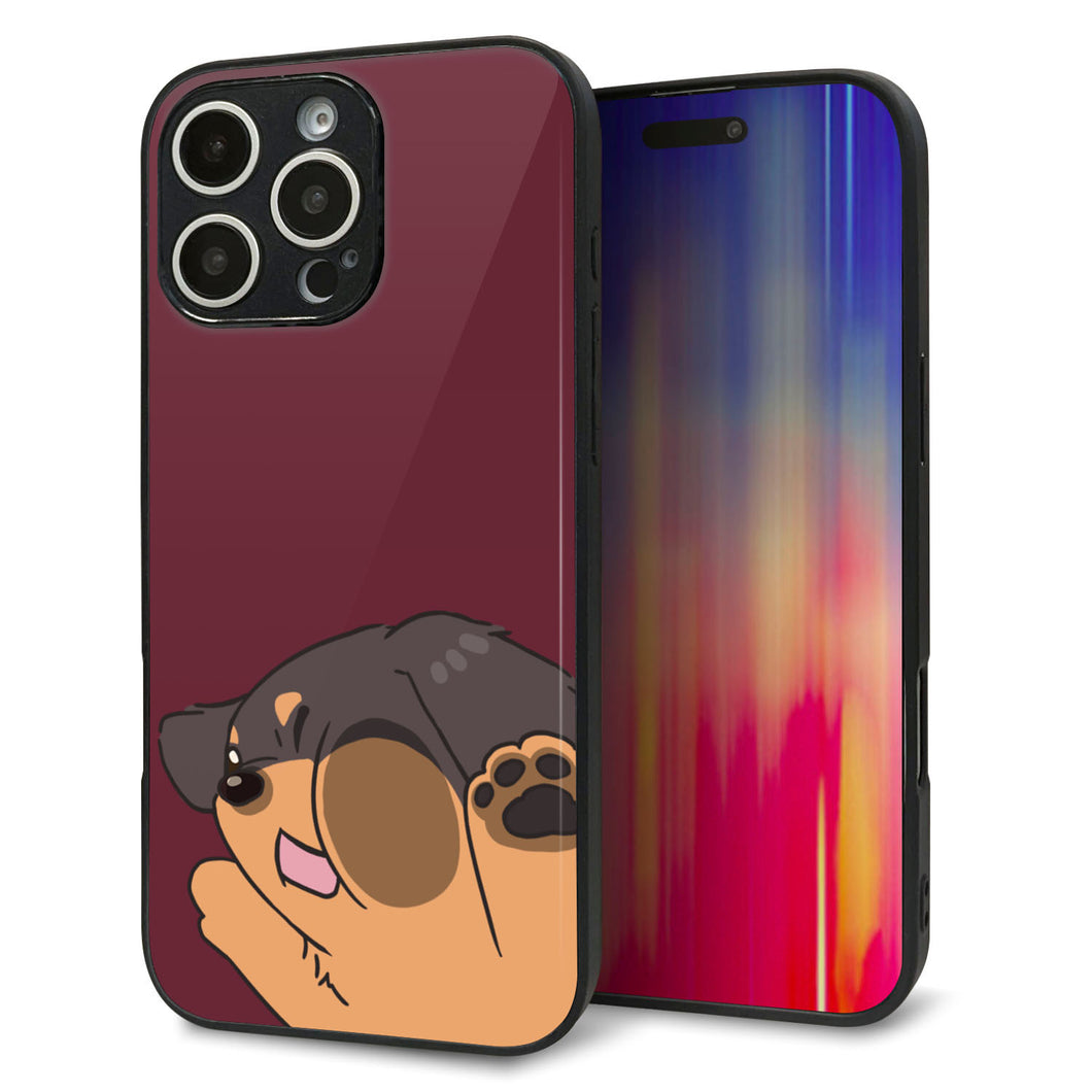 iPhone16 Pro Max 強化ガラス＆TPUスマホケース ガラプリ【HA294 むぎゅっとミニダックス】