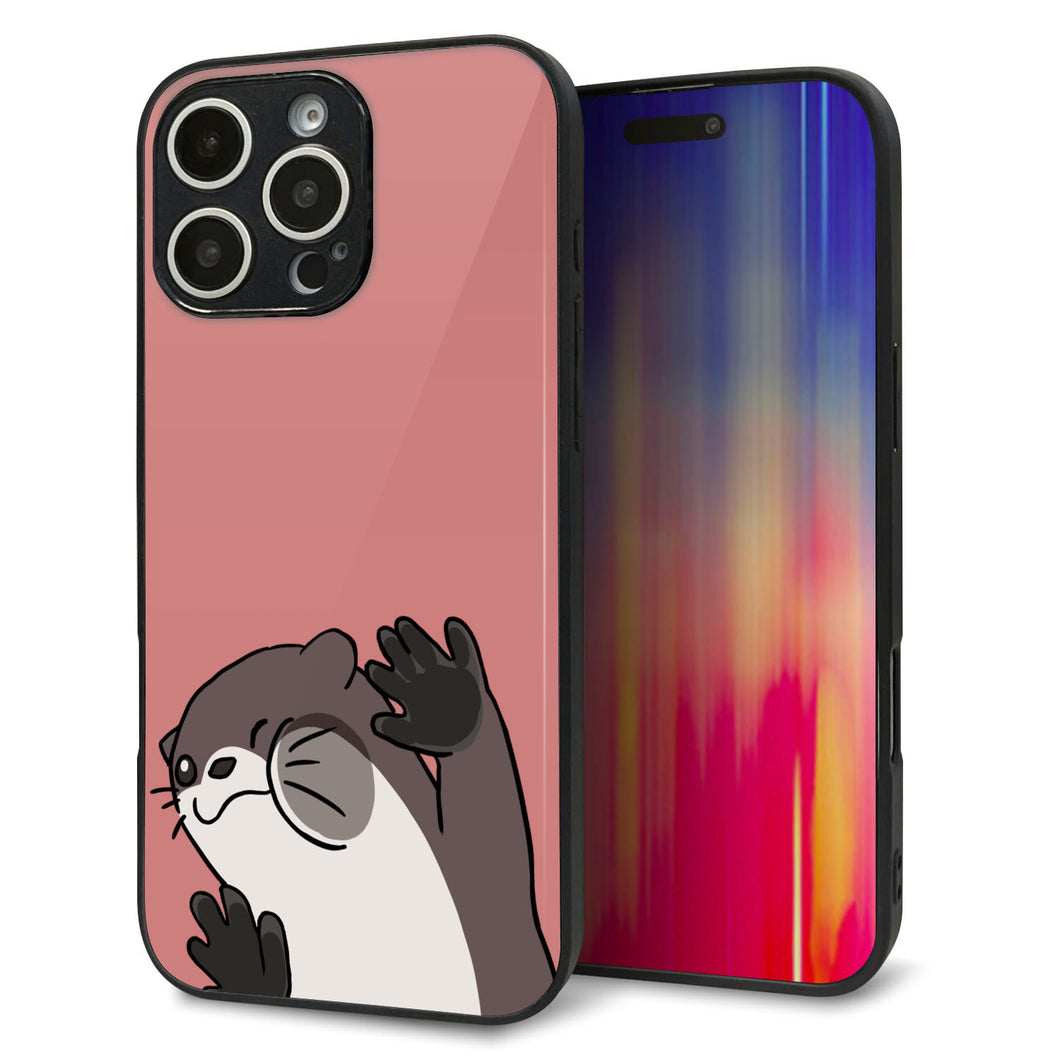 iPhone16 Pro Max 強化ガラス＆TPUスマホケース ガラプリ【HA306 むぎゅっとカワウソ】