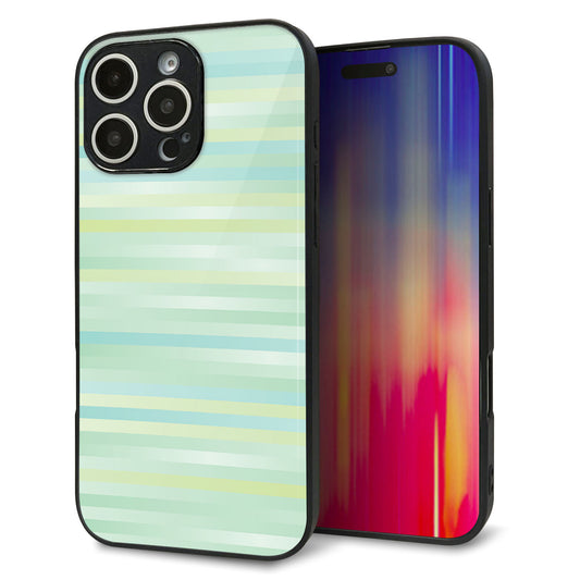 iPhone16 Pro Max 強化ガラス＆TPUスマホケース ガラプリ【IB908 グラデーションボーダー_グリーン】