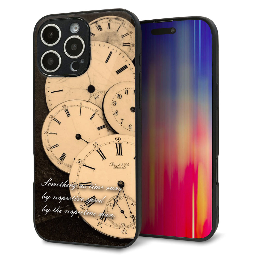 iPhone16 Pro Max 強化ガラス＆TPUスマホケース ガラプリ【KM874 時計】