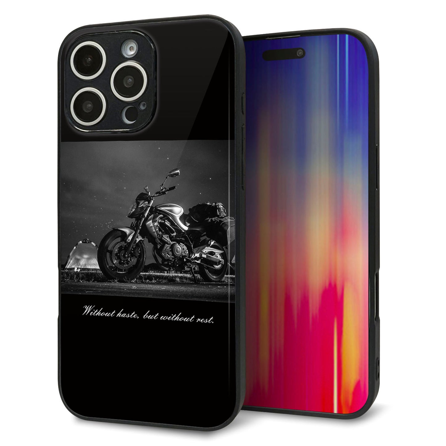 iPhone16 Pro Max 強化ガラス＆TPUスマホケース ガラプリ【KM879 バイク】