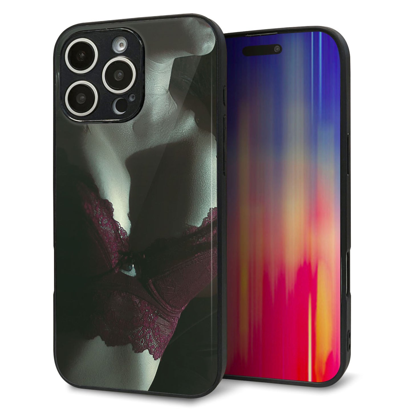 iPhone16 Pro Max 強化ガラス＆TPUスマホケース ガラプリ【KM887 ランジェリー】