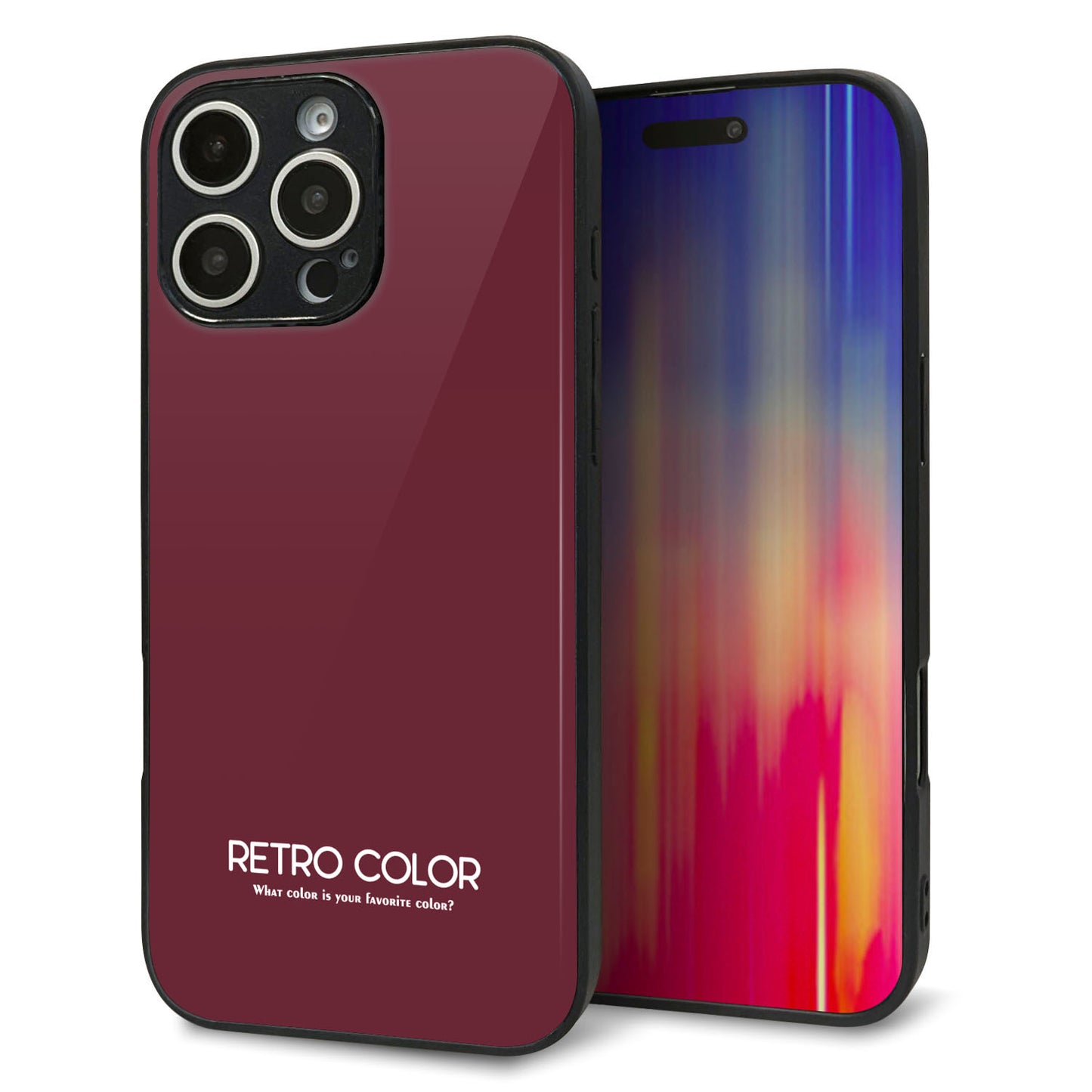 iPhone16 Pro Max 強化ガラス＆TPUスマホケース ガラプリ【KM919 レトロカラー(バーガンディー)】